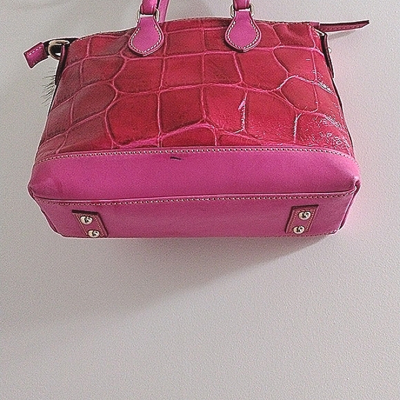 Dooney & Bourke Pink Leather Satchel Pink Croc Embossed with Pom Purse Charms - Picture 9 of 15